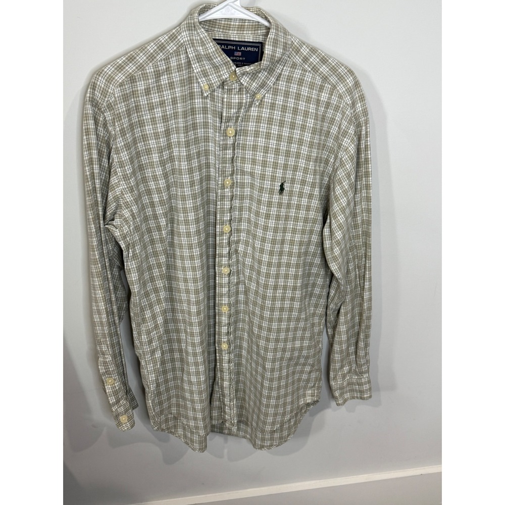 Vintage Ralph Lauren Sport Plaid Button Down Shirt Mens Small Long Sleeve Casual